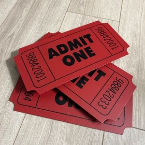 Admit One Red Metal Movie Sign Very Good Condition